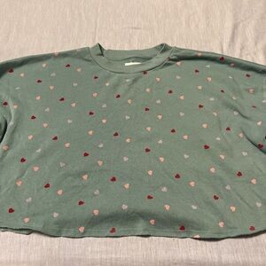 Colsie Green Cropped Sweater with Heart Pattern